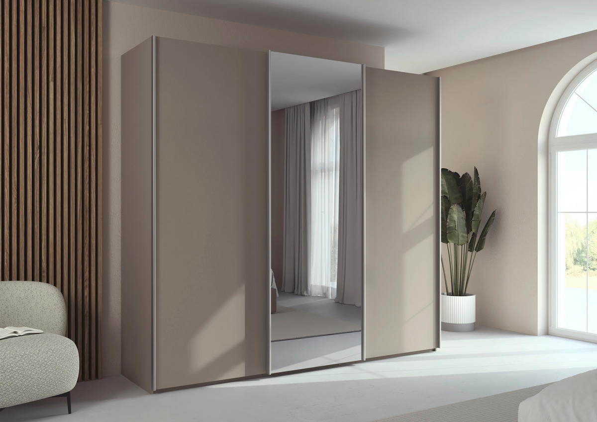 SCHWEBETÜRENSCHRANK 242/223/69 cm,  in Alufarben, Fango, 3 Tür(en)  - Fango/Alufarben, Basics, Glas/Holzwerkstoff (242/223/69cm) - Rauch Möbel