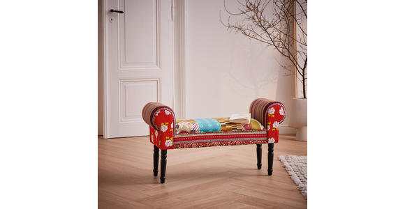 HOCKER Samt Kiefer Blau, Grün, Multicolor, Rot, Schwarz, Weiß  - Blau/Rot, Trend, Holz/Textil (100/54/30cm) - Xora