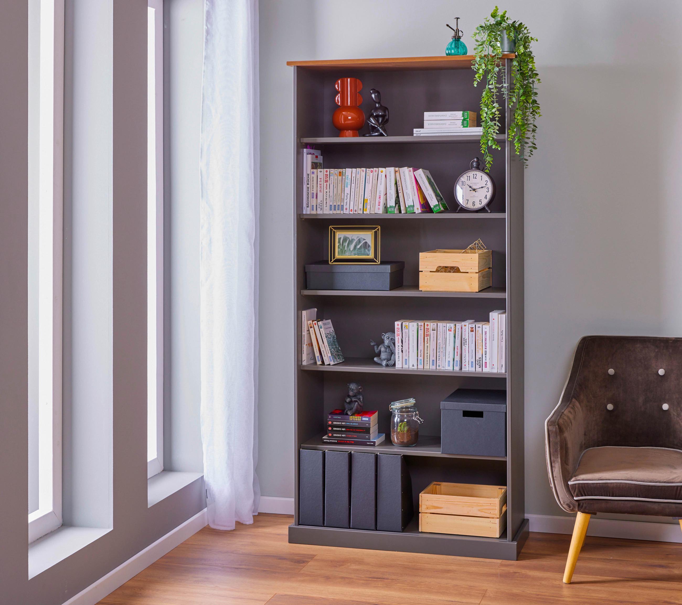 REGAL  90/190/38 cm Grau, Braun  - Anthrazit/Braun, MODERN, Holz (90/190/38cm) - Livetastic