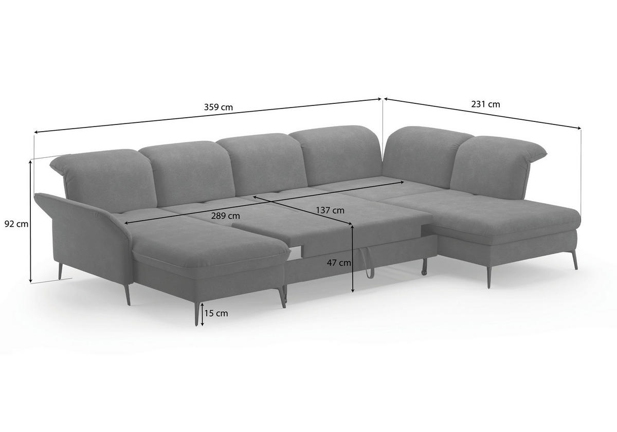 WOHNLANDSCHAFT in Flachgewebe Dunkelgrau  - Dunkelgrau/Schwarz, Konventionell, Textil/Metall (198/359/231cm) - Sit & More