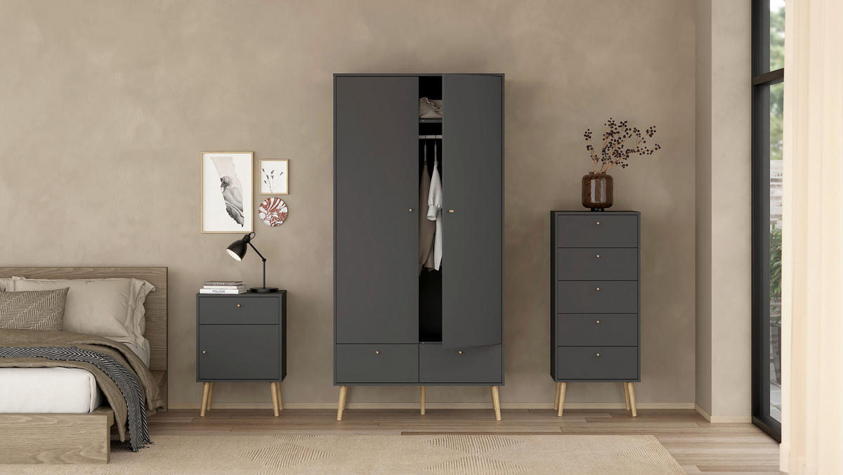 OMARA S KLASIČNIMI VRATI, siva  - siva/barve hrasta, Design, leseni material/les (98,7/200,1/58,1cm) - Livetastic