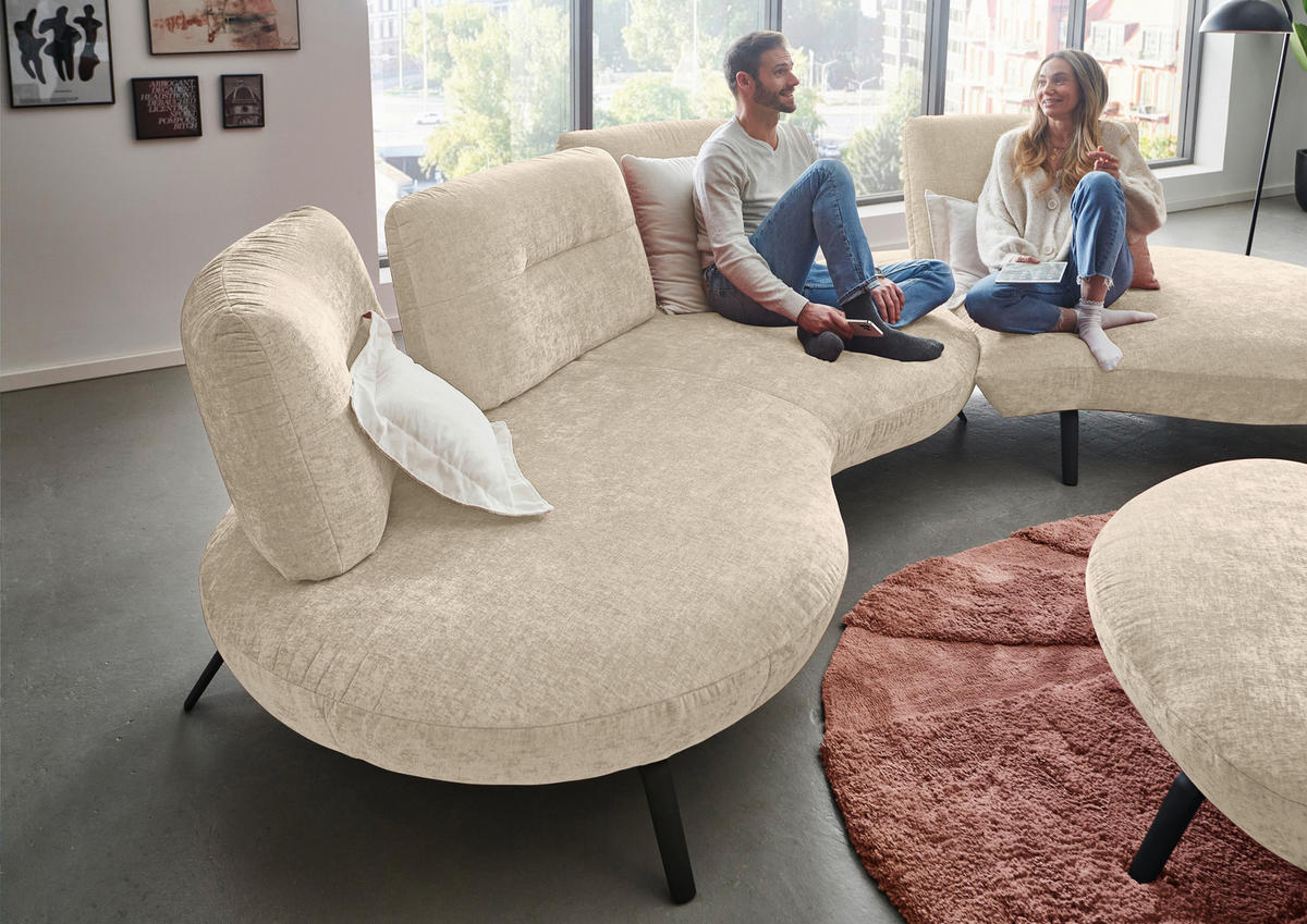 BIGSOFA Flachgewebe Creme  - Creme/Schwarz, Design, Textil/Metall (456/93/138cm) - Moderano