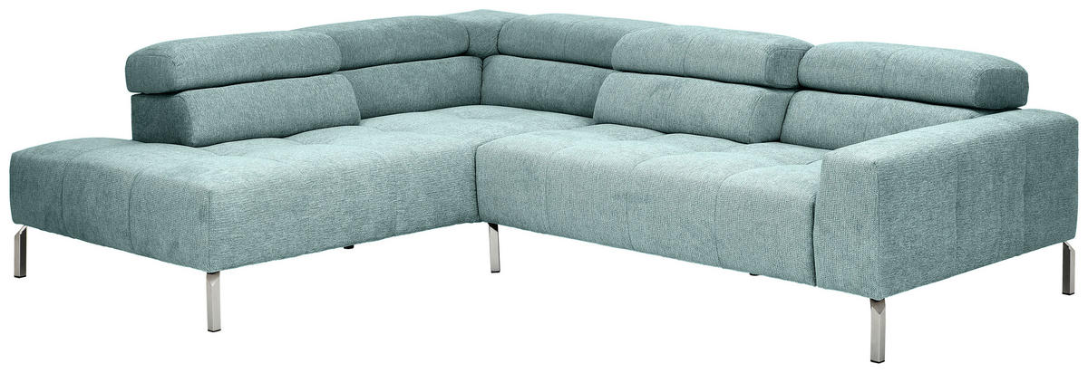 ECKSOFA Salbeigrün Flachgewebe  - Chromfarben/Salbeigrün, KONVENTIONELL, Textil/Metall (224/282cm) - Hom`in