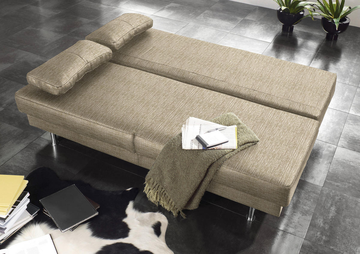 SCHLAFSOFA  mit Fußauswahl, Stoffauswahl, Schlafen auf Sitzhöhe, Rücken echt Sandfarben  - Sandfarben/Wengefarben, Design, Holz/Textil (203/94/100cm) - Novel