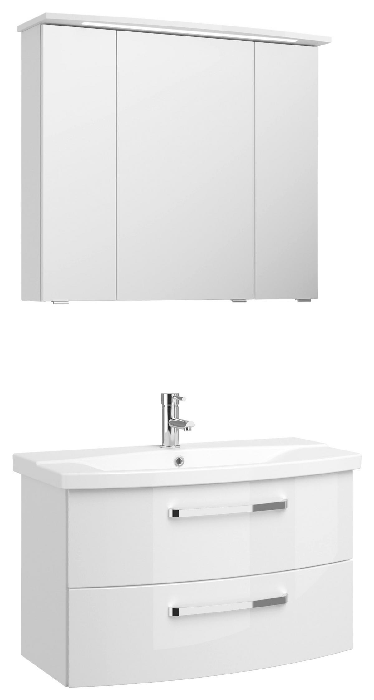 FÜRDŐSZOBABÚTOR - krómszínű/magasfényű fehér, Modern, faalapú anyag/üveg (84cm) - Sadena