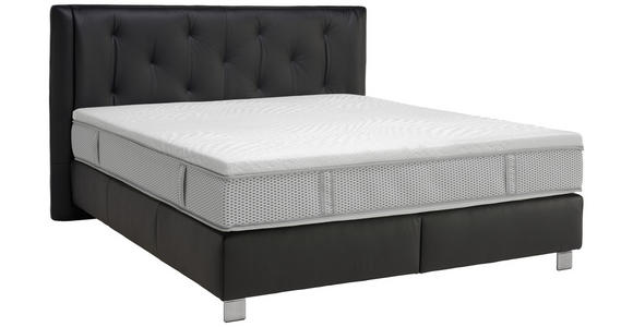 BOXSPRINGBETT 180/200 cm in Schwarz - Chromfarben/Schwarz, Design, Leder/Textil (180/200cm) - Ambiente