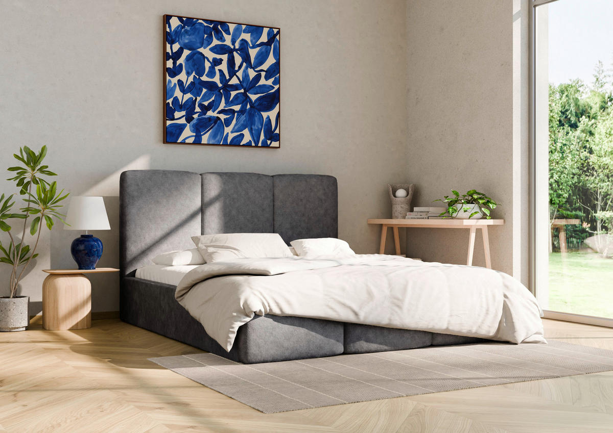POLSTERBETT Lattenrost, Bettkasten 140/200 cm  in Graphitfarben  - Schwarz/Graphitfarben, Design, Holz/Textil (140/200cm) - Boxxx
