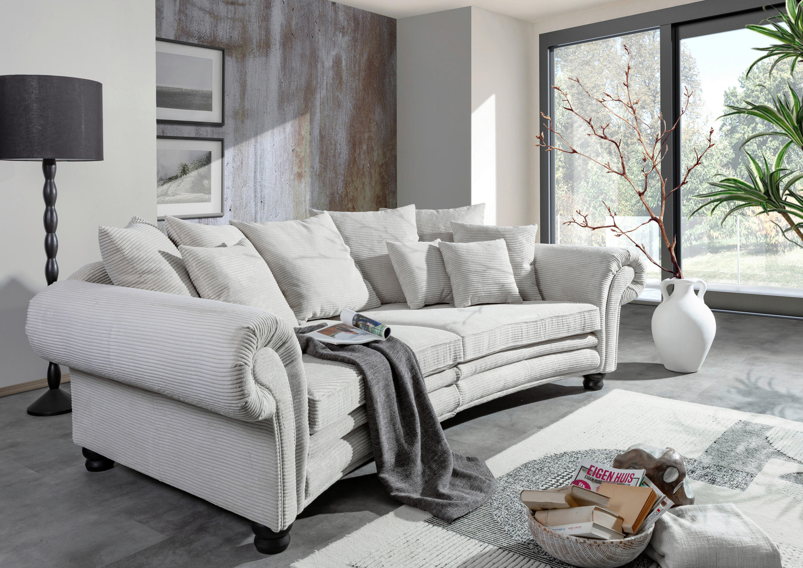 MEGASOFA Cord Naturfarben  - Schwarz/Naturfarben, ROMANTIK / LANDHAUS, Holz/Textil (276/81/140cm) - Landscape