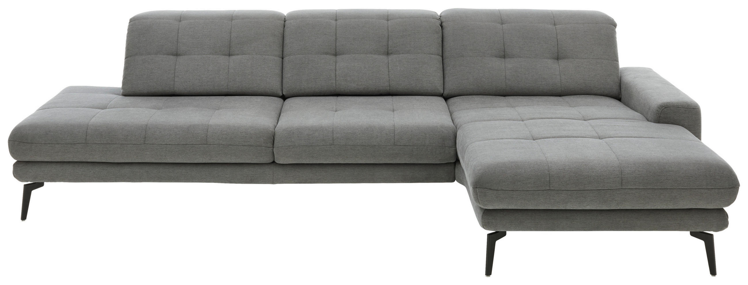 ECKSOFA Grau Flachgewebe Rücken echt, Kopfteilverstellung  - Schwarz/Grau, Design, Textil/Metall (309/190cm) - Beldomo Style