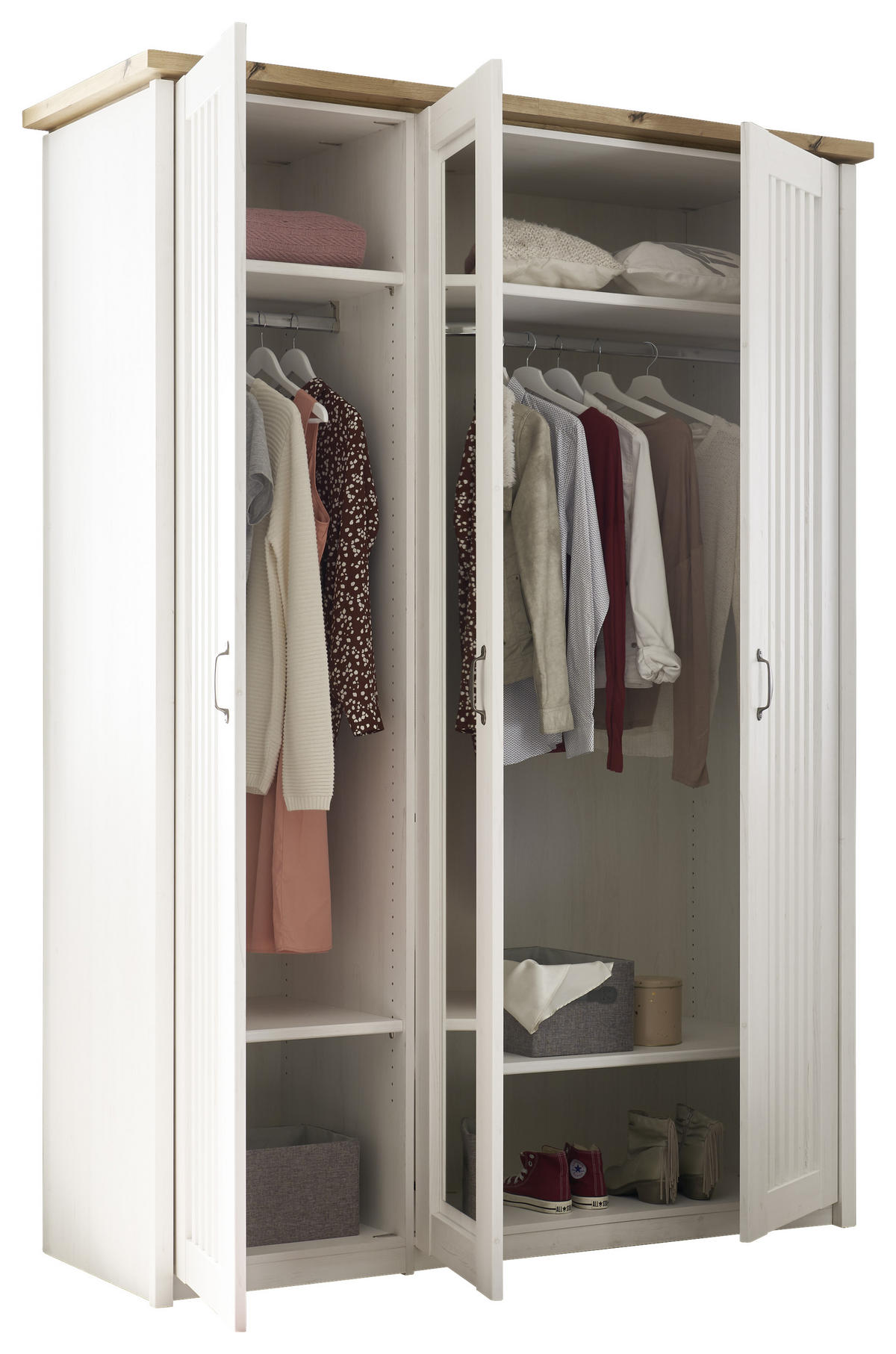 DREHTÜRENSCHRANK in Weiss, Eichefarben  - Weiss/Eichefarben, Lifestyle, Holzwerkstoff/Metall (164/224/60cm) - Landscape