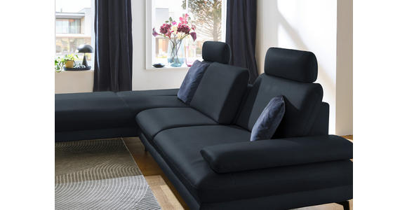 ECKSOFA in Echtleder Dunkelblau 195/308 cm - Schwarz/Dunkelblau, Design, Leder/Metall (195/308cm) - Dieter Knoll