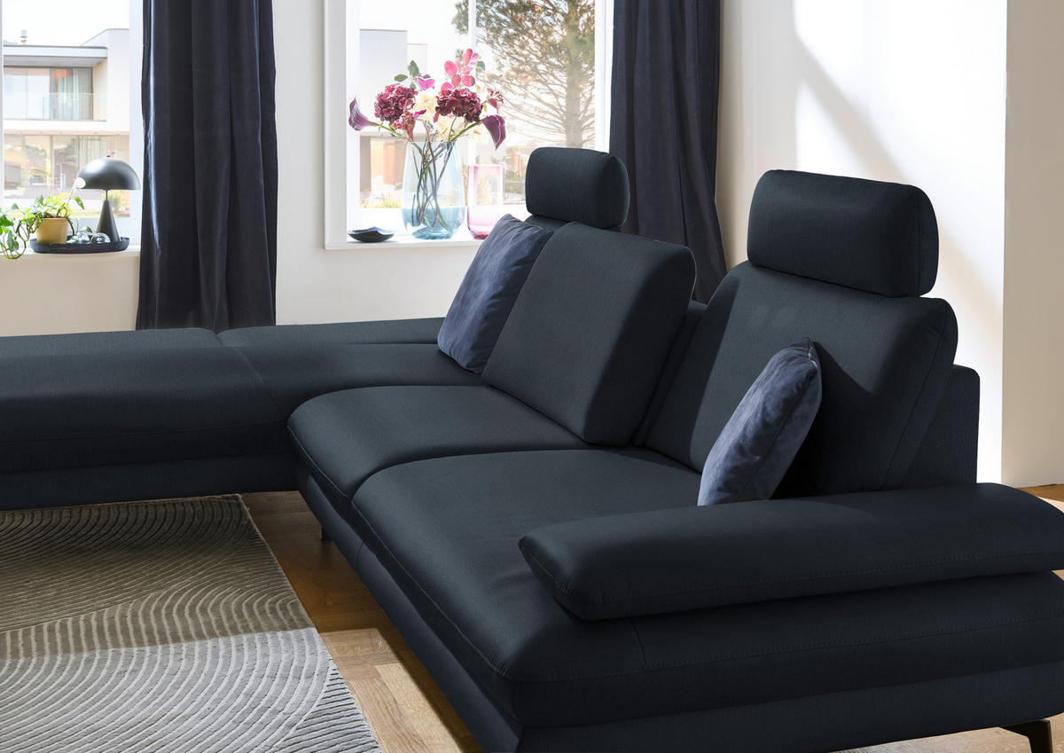 ECKSOFA in Echtleder Dunkelblau  - Schwarz/Dunkelblau, Design, Leder/Metall (195/308cm) - Dieter Knoll