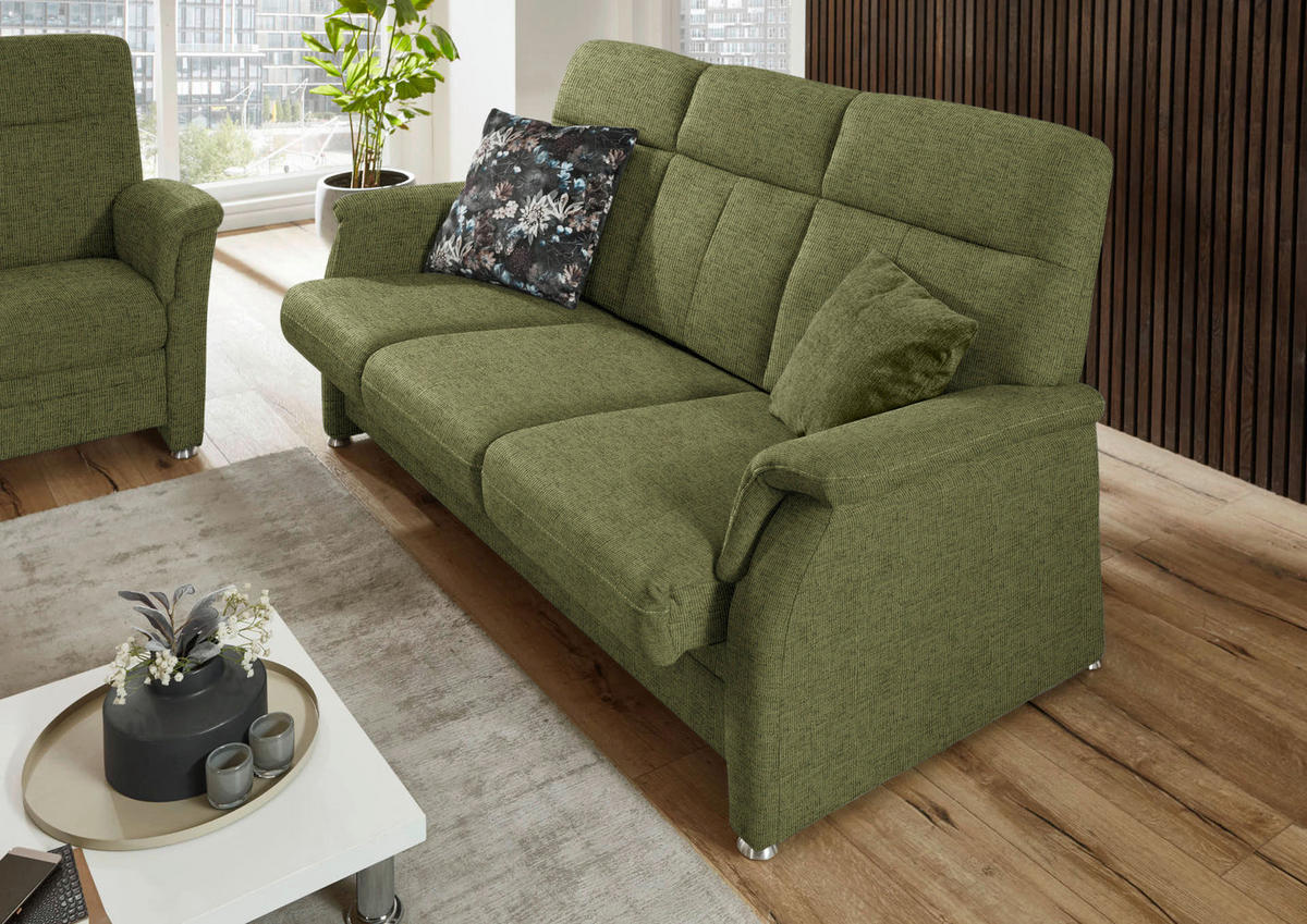 3-SITZER-SOFA Flachgewebe Grün  - Alufarben/Grün, Konventionell, Textil/Metall (194/100/89cm) - Beldomo Comfort