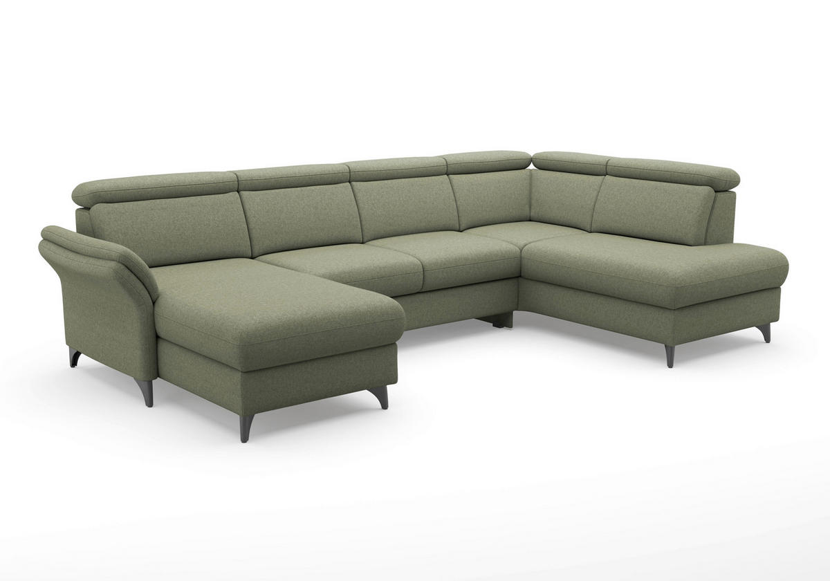 WOHNLANDSCHAFT GLENDALE E Olivgrün Flachgewebe  - Schwarz/Olivgrün, KONVENTIONELL, Textil/Metall (166/321/193cm) - Sit & More