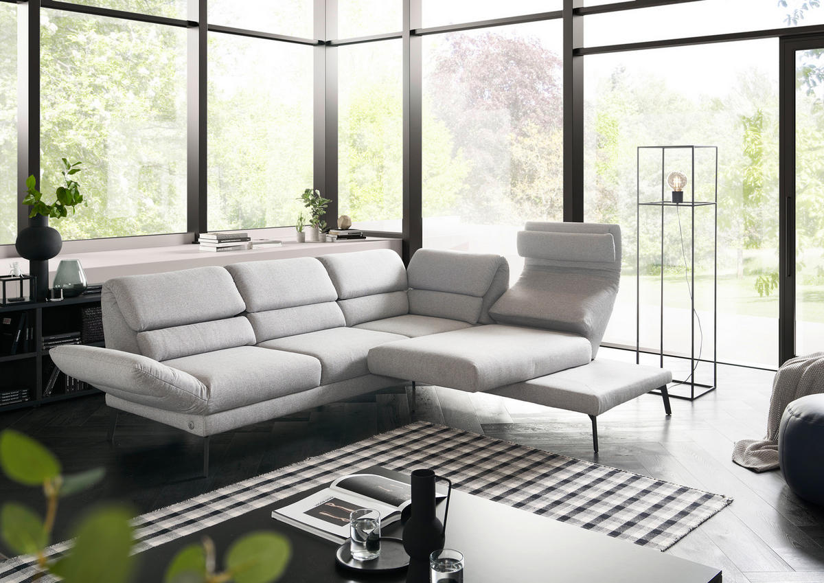 ECKSOFA in Flachgewebe Anthrazit  - Anthrazit/Schwarz, Design, Textil/Metall (256-363/212-253cm) - Dieter Knoll