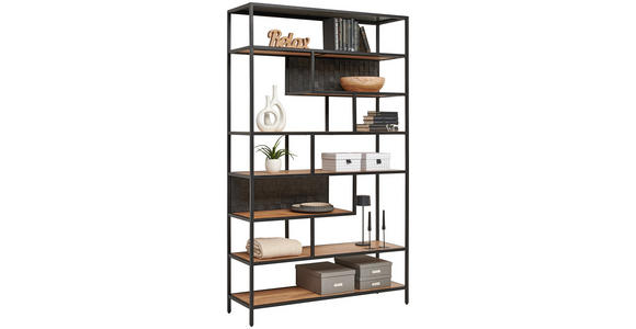 REGAL 120/201/38 cm Schwarz, Akaziefarben - Schwarz/Akaziefarben, Design, Holz/Metall (120/201/38cm) - Ambia Home