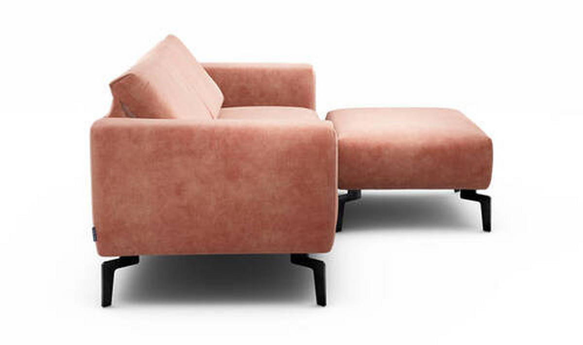 2,5-Sitzer inkl. Hocker in Samt Rosa  - Schwarz/Rosa, Design, Textil/Metall (220/86/86-94cm) - SENSOO