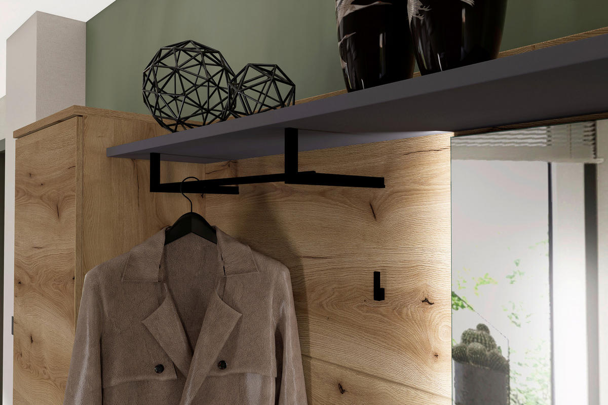 GARDEROBE 3-teilig  in 175/192/38 cm  - Eichefarben/Graphitfarben, KONVENTIONELL, Glas/Holzwerkstoff (175/192/38cm) - Xora