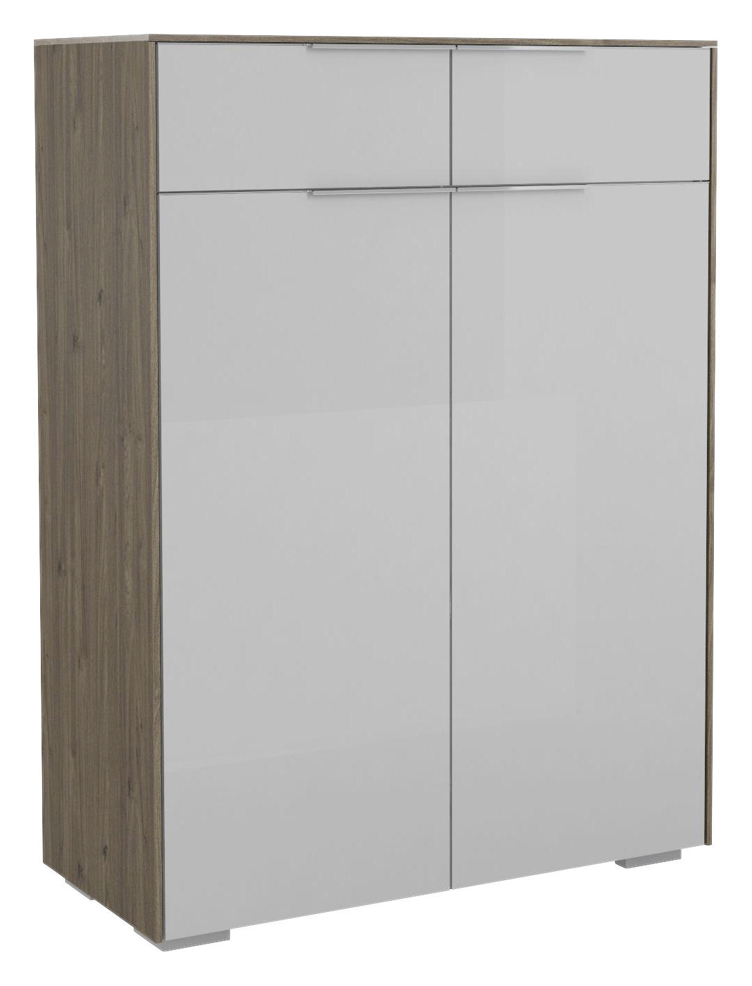 SCHUHSCHRANK Hellgrau, Walnussfarben - Chromfarben/Walnussfarben, Design, Glas/Holzwerkstoff (80,8/110,2/37,3cm) - Voleo