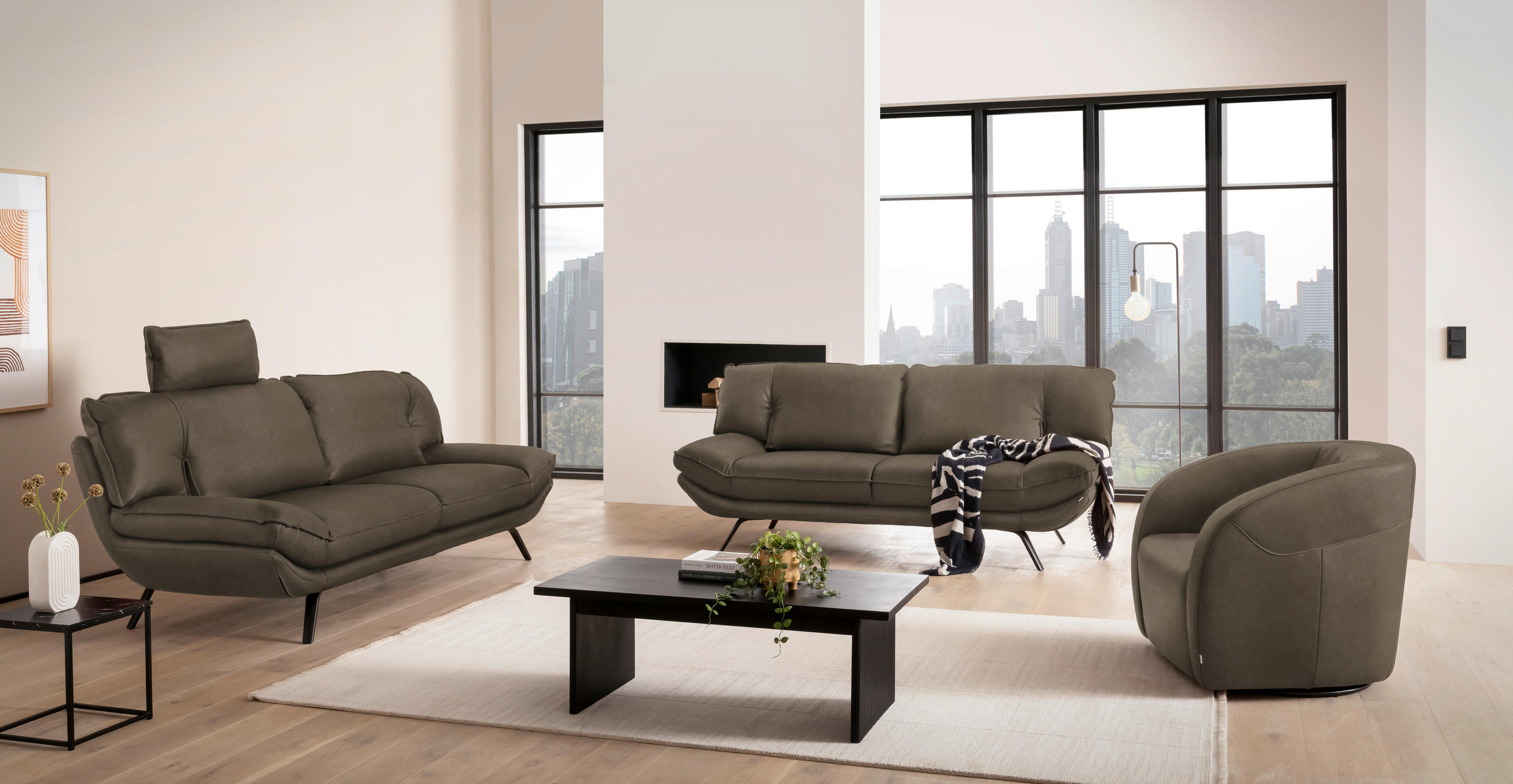 SESSEL in Echtleder Graubraun  - Graubraun/Schwarz, Design, Leder/Kunststoff (80/78/82cm) - Celina