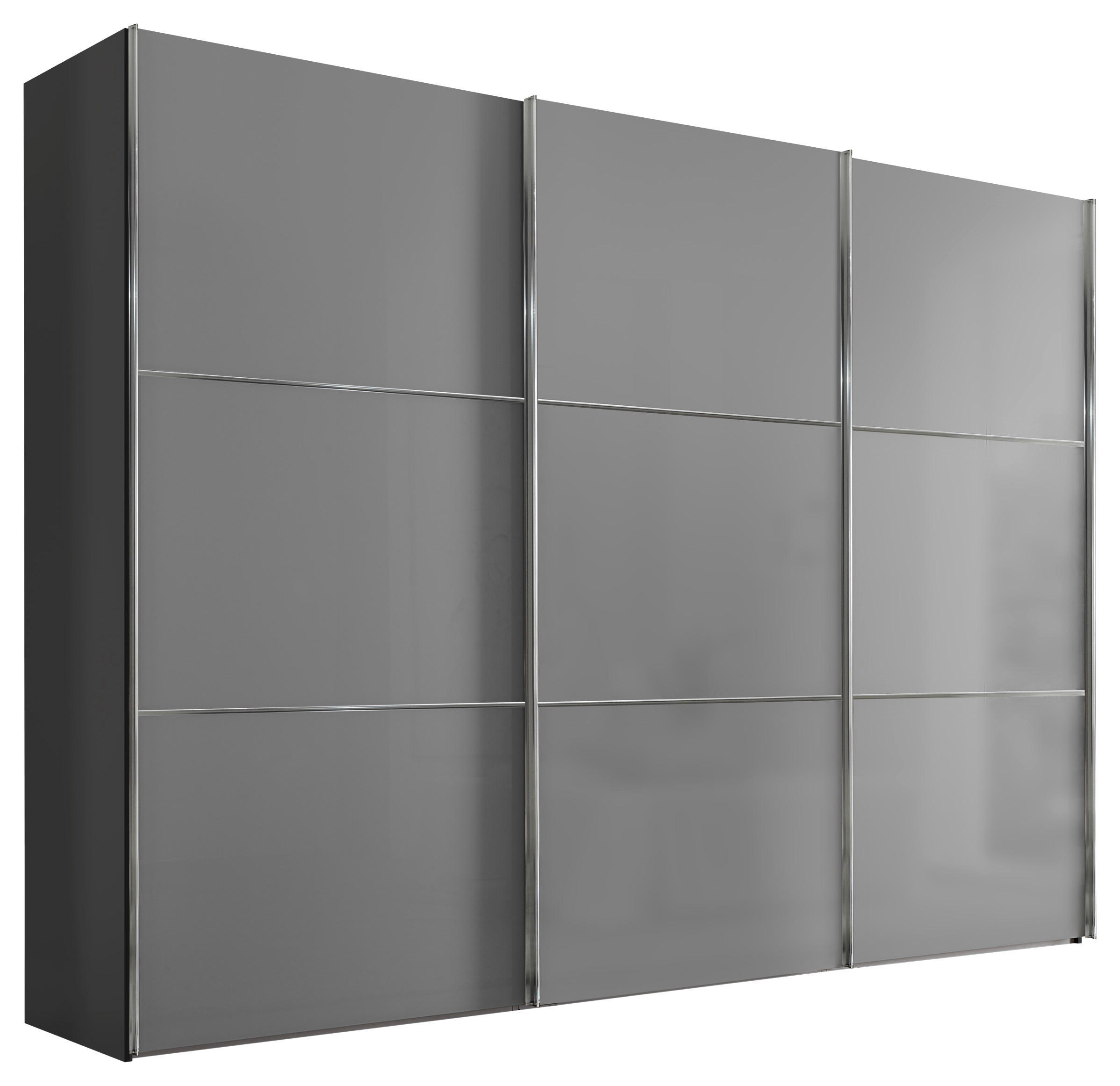 SCHWEBETÜRENSCHRANK 298/222/68 cm 3-türig Hellgrau, Dunkelgrau  - Chromfarben/Dunkelgrau, KONVENTIONELL, Glas/Holzwerkstoff (298/222/68cm) - Moderano
