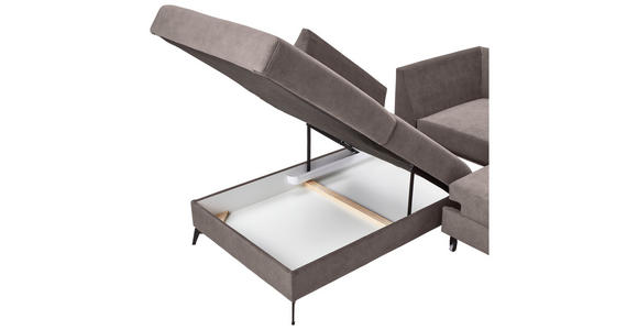 ECKSOFA Greige Chenille Rückenkissen, Bettkasten, Schlaffunktion, Rücken echt, Liegefläche im Originalstoff  - Greige/Schwarz, KONVENTIONELL, Textil/Metall (257/275cm) - Carryhome