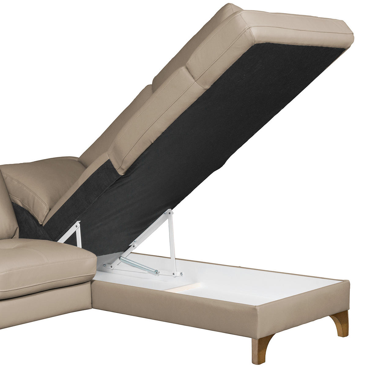 ECKSOFA Hellgrau Echtleder Lederlook  - Buchefarben/Hellgrau, Design, Leder/Holz (234/190cm) - Livetastic