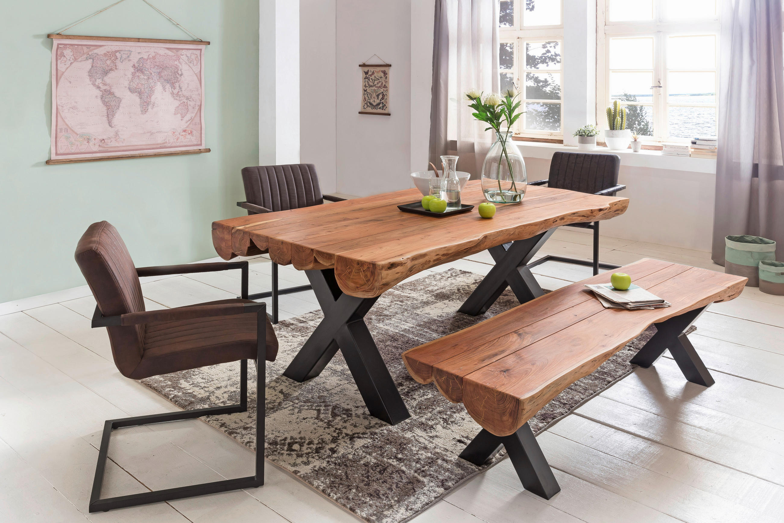 ESSTISCH in Holz 200/100/77 cm  - Schwarz/Akaziefarben, Design, Holz/Metall (200/100/77cm) - MID.YOU