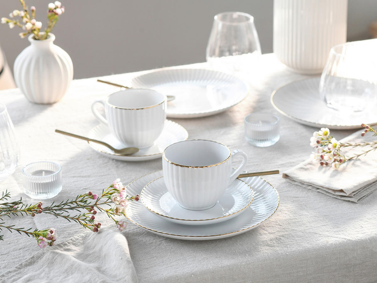KAFFEESERVICE Allegra Goldband 18-teilig  - Goldfarben/Weiß, Basics, Keramik - Creatable