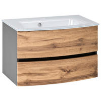 Bază Cu Lavoar 80 cm - alb/culoare lemn stejar, Konventionell, sticlă/material pe bază de lemn (80cm) - Held
