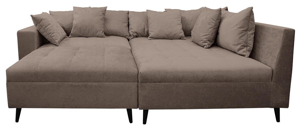 Ecksofa inkl. Hocker in Flachgewebe Braun  - Schwarz/Braun, Design, Holz/Textil (247/174cm) - MID.YOU