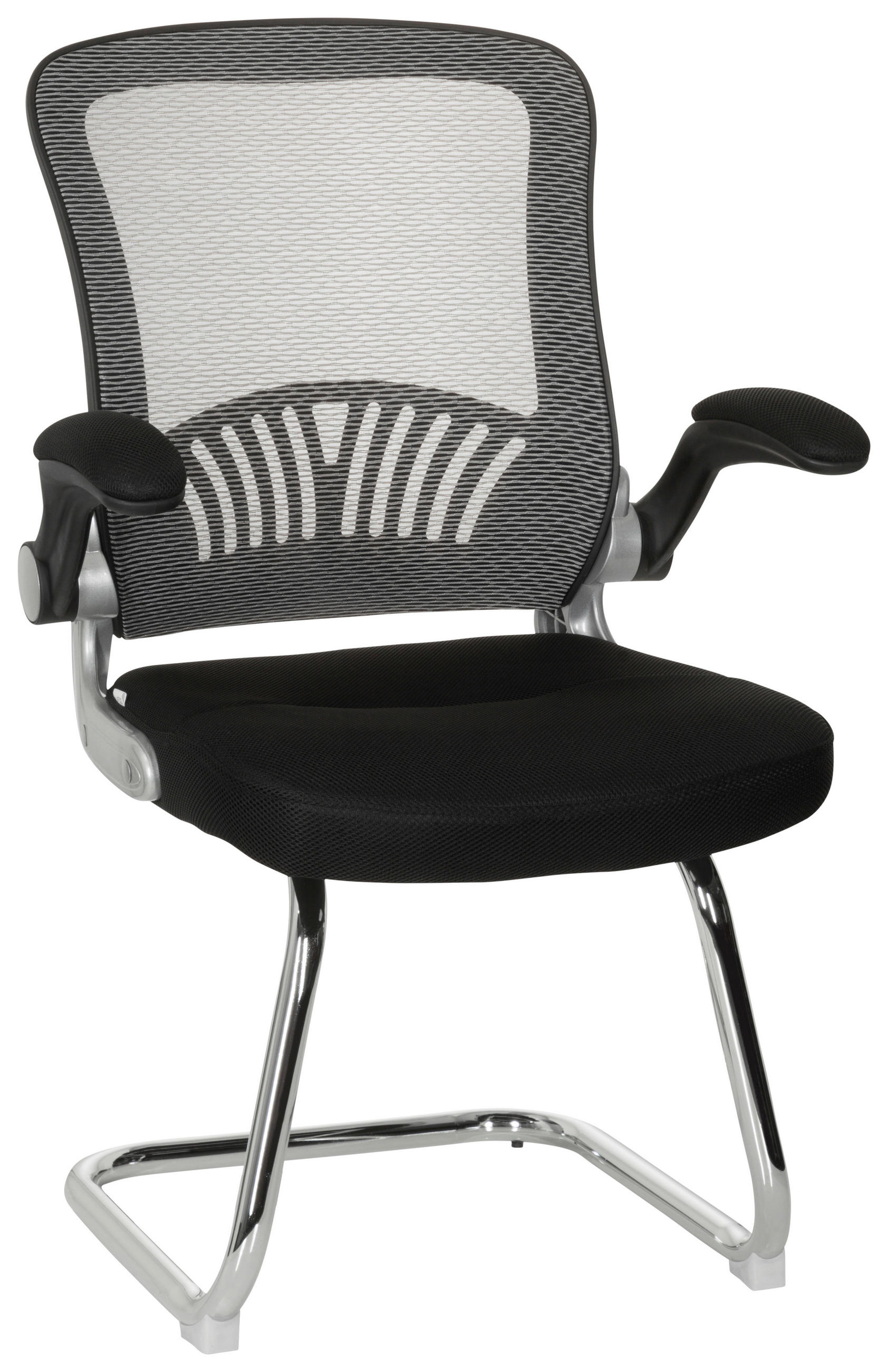 BESUCHERSTUHL  in Netzbespannung, Flachgewebe Grau, Schwarz  - Chromfarben/Schwarz, MODERN, Textil/Metall (64/103/64cm) - MID.YOU