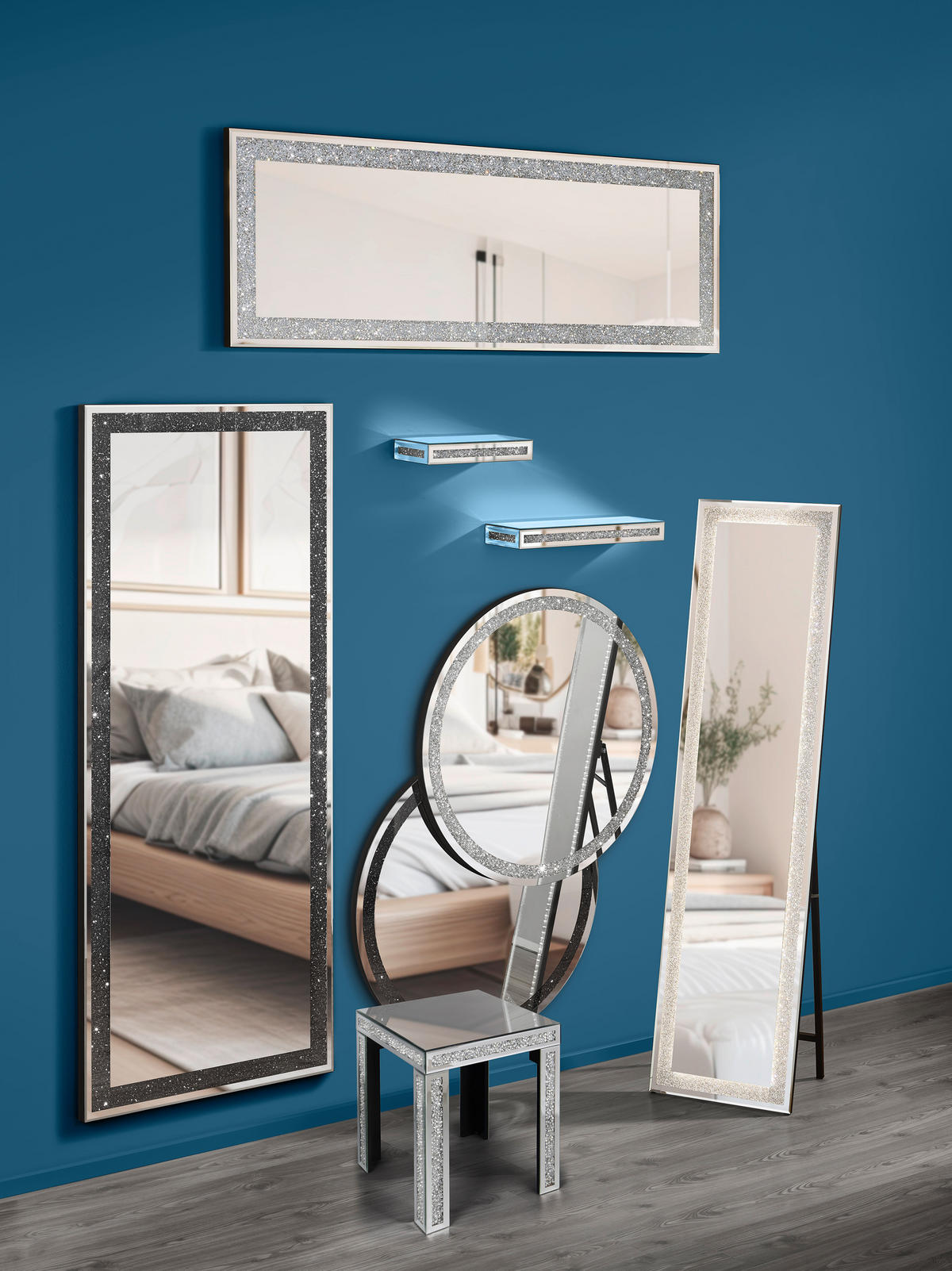 OGLINDĂ DE PERETE 80/80/4 cm    - argintiu/negru, Modern, sticlă (80/80/4cm) - Ti'me