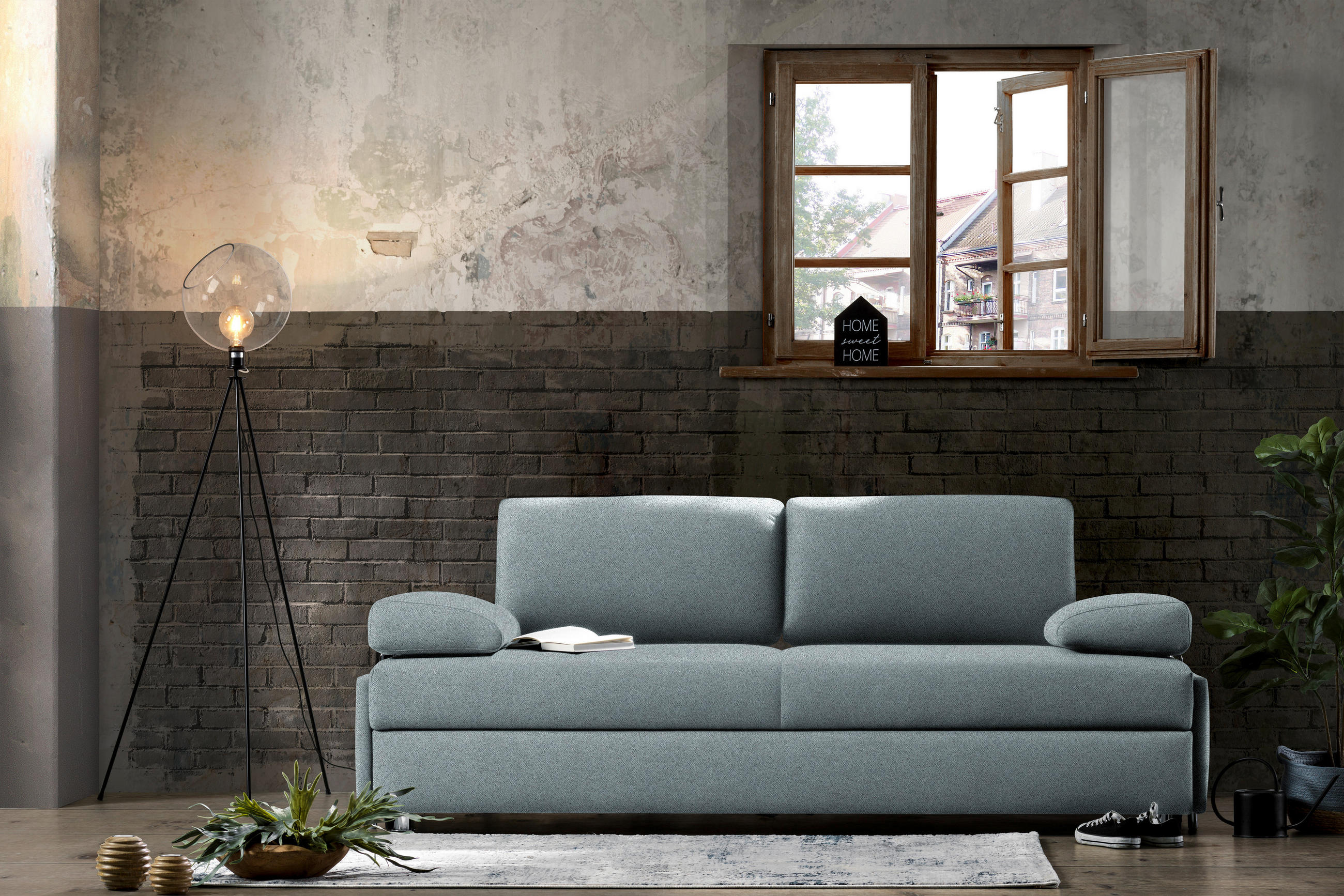 SCHLAFSOFA in Flachgewebe Blaugrau  - Chromfarben/Blaugrau, Design, Textil/Metall (212/84/100cm) - Bali