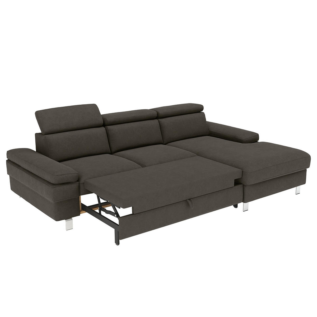 ECKSOFA in Mikrofaser Anthrazit  - Anthrazit/Silberfarben, Konventionell, Textil/Metall (182/82/260cm) - Trendmanufaktur