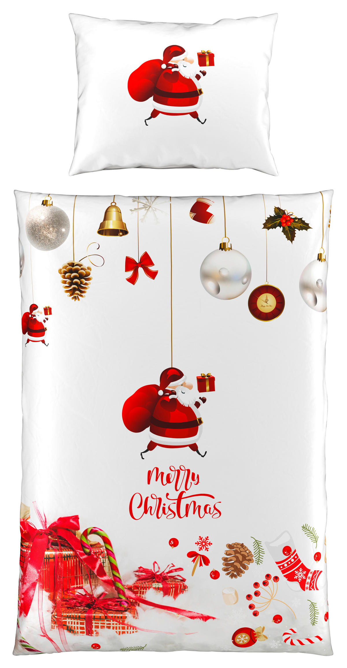 POSTELJINA SA DVA LICA Christmas Collection 140/200 cm saten crvena, bela  - bela/crvena, Osnovno, tekstil (140/200cm) - X-Mas