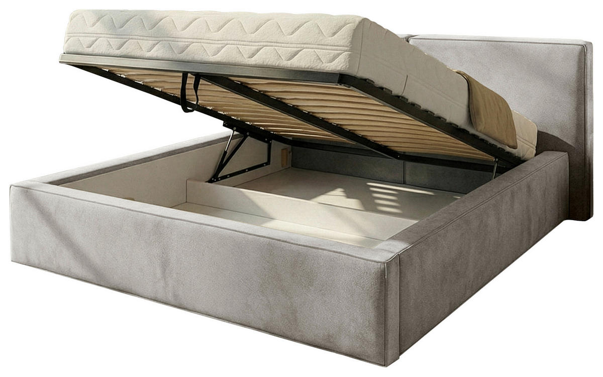 POLSTERBETT 180/200 cm,  in Hellgrau, gepolstertes Kopfteil, Lattenrost, Bettkasten,  - Hellgrau/Schwarz, MODERN, Holz/Kunststoff (180/200cm) - Chameo