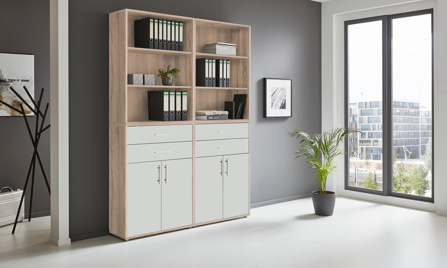 AKTENSCHRANK Weiß, Eichefarben  - Eichefarben/Weiß, MODERN, Holzwerkstoff (168,8/227,2/33cm) - MID.YOU