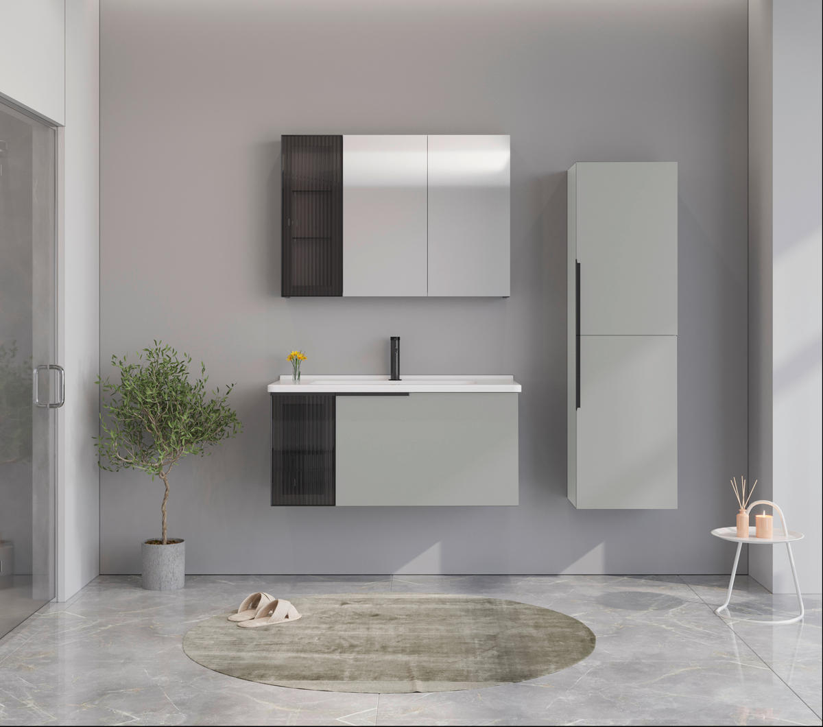MIDISCHRANK 40/138/32 cm  - Beige/Schwarz, MODERN, Glas/Holzwerkstoff (40/138/32cm) - MID.YOU