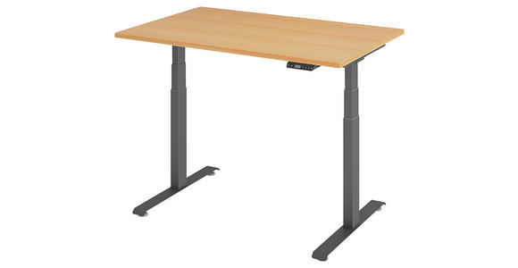 SCHREIBTISCH 120/80/64,5-129,5 cm Graphitfarben, Buchefarben höhenverstellbar  - Buchefarben/Graphitfarben, KONVENTIONELL, Holzwerkstoff/Metall (120/80/64,5-129,5cm) - Venda