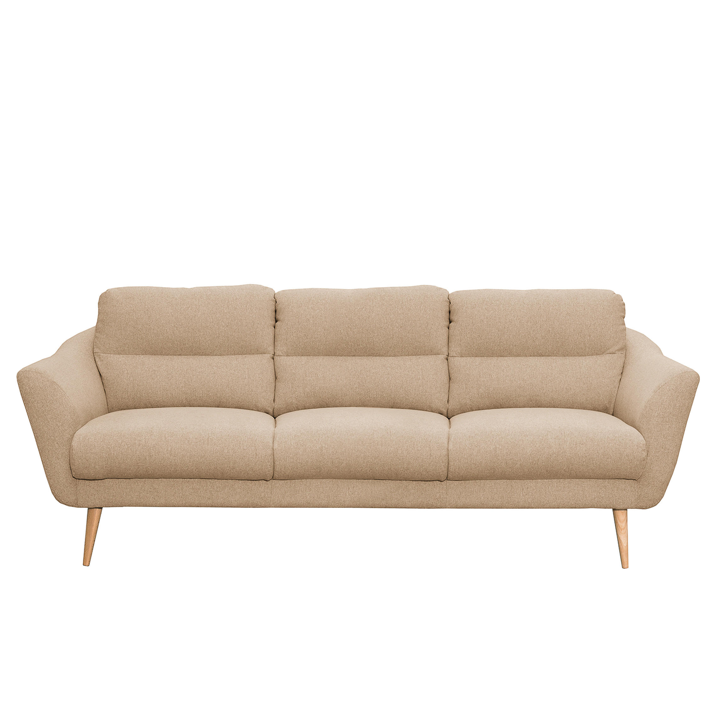 3-SITZER-SOFA in Webstoff Beige  - Beige/Buchefarben, Design, Holz/Textil (209/87/88cm) - Livetastic