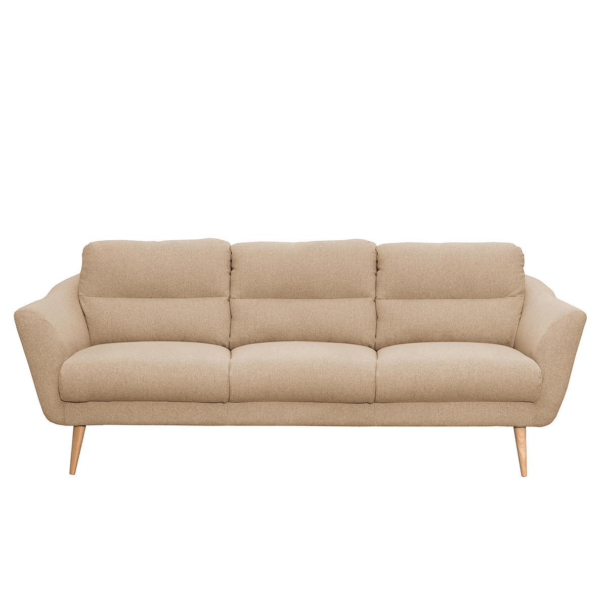 3-SITZER-SOFA in Webstoff Beige  - Beige/Buchefarben, Design, Holz/Textil (209/87/88cm) - Livetastic
