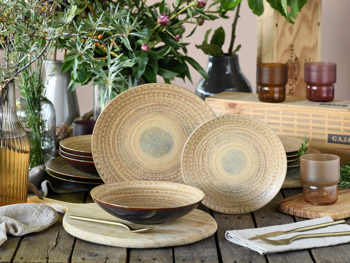 TAFELSERVICE Braun, Sandfarben Neapel Sand 12-teilig  - Sandfarben/Braun, Basics, Keramik - Creatable