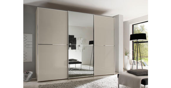 SCHWEBETÜRENSCHRANK 298/240/68 cm 3-türig Sandfarben  - Sandfarben/Chromfarben, Design, Glas/Holzwerkstoff (298/240/68cm) - Moderano
