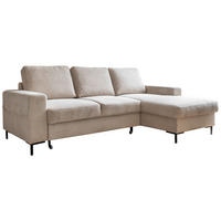 ECKSOFA Cord Beige  - Beige/Schwarz, Design, Textil/Metall (236/148cm) - MID.YOU