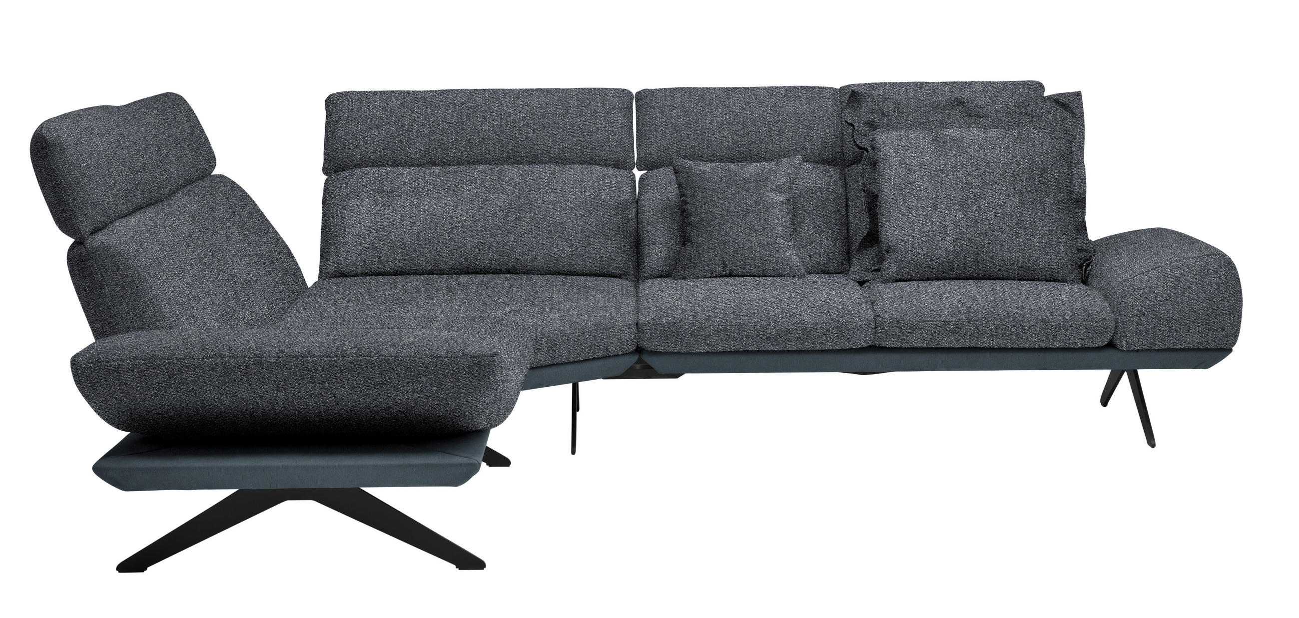 ECKSOFA Chenille, Flachgewebe Dunkelgrau  - Dunkelgrau/Schwarz, Design, Textil/Metall (239/270cm) - Koinor