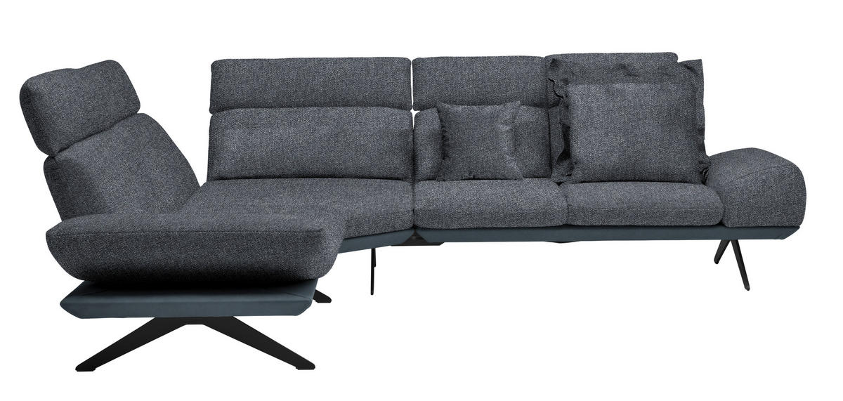 ECKSOFA Chenille, Flachgewebe Dunkelgrau  - Dunkelgrau/Schwarz, Design, Textil/Metall (239/270cm) - Koinor