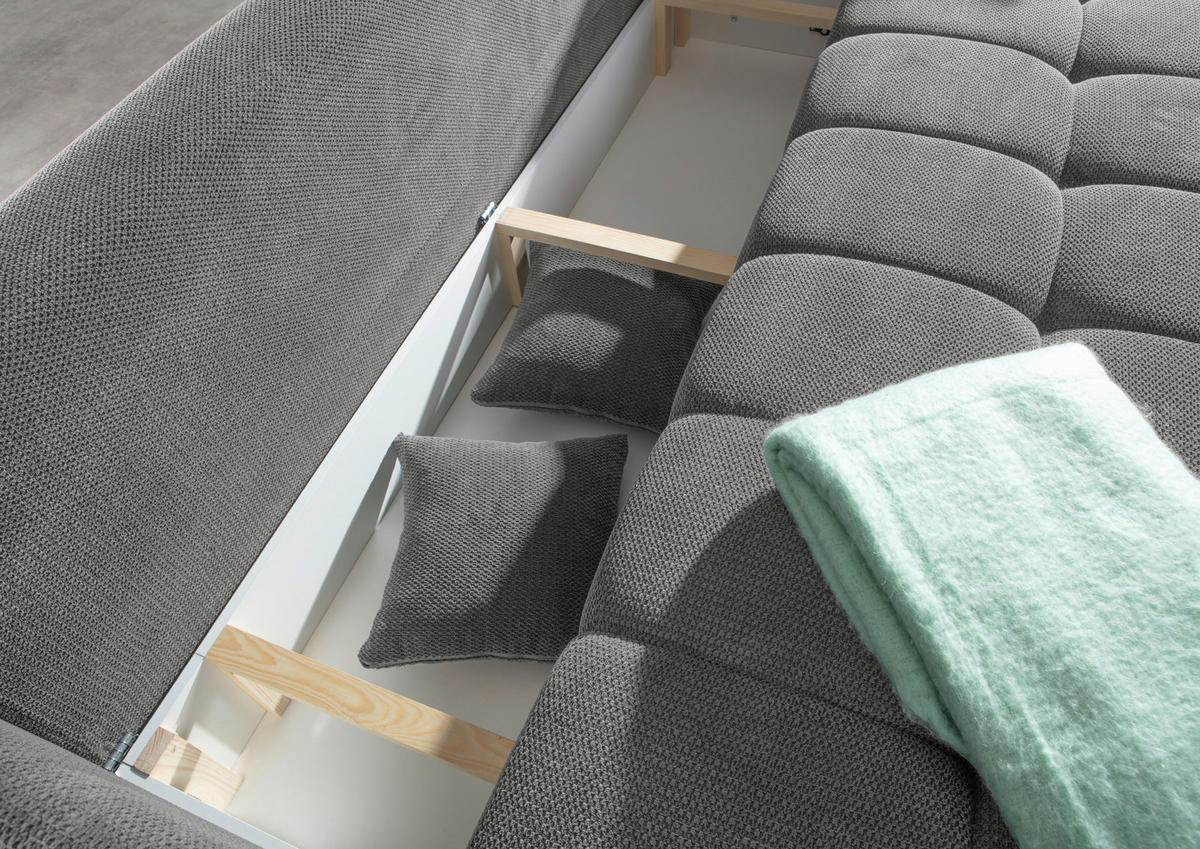 SCHLAFSOFA Plüsch Grau  inkl. Zierkissen, Rückenkissen, Bettkasten, Schlaffunktion, Rücken echt, Liegefläche im Originalstoff  - Schwarz/Grau, KONVENTIONELL, Kunststoff/Textil (200/73/105cm) - Carryhome