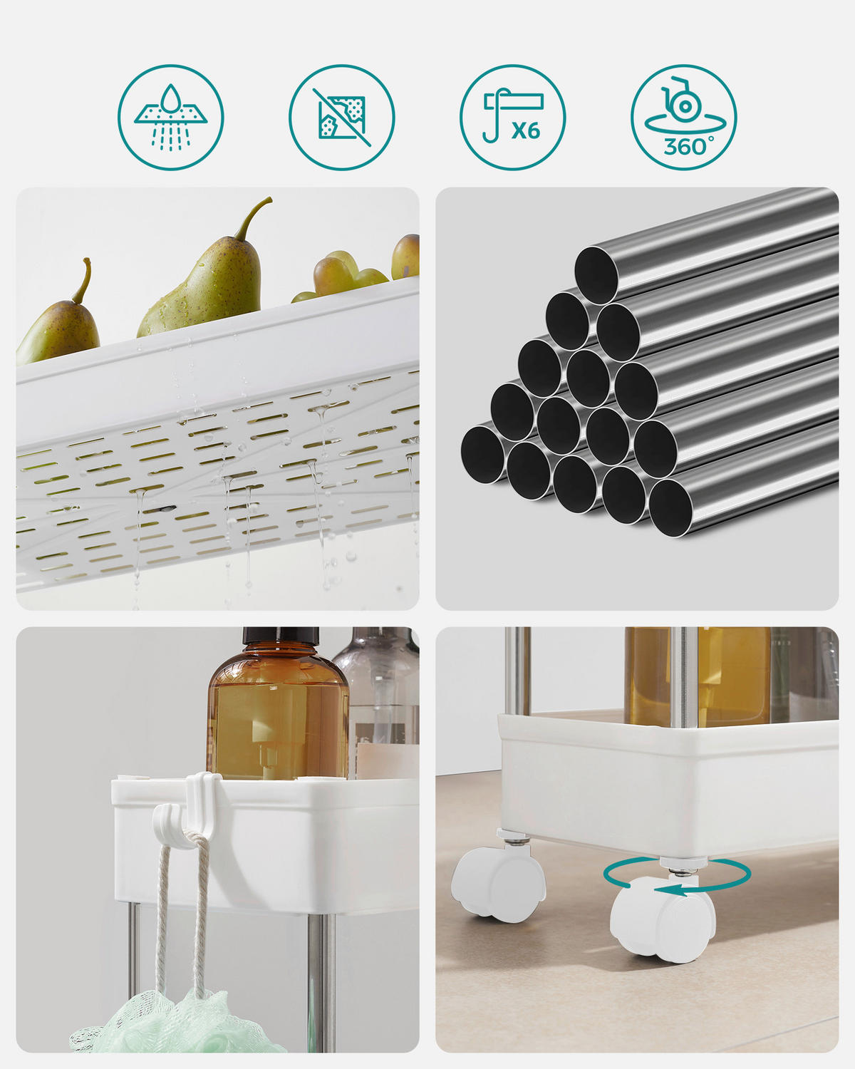 SERVIERWAGEN in Weiß, Edelstahlfarben  - Edelstahlfarben/Silberfarben, Basics, Kunststoff/Metall (14,4/60,6/42cm)