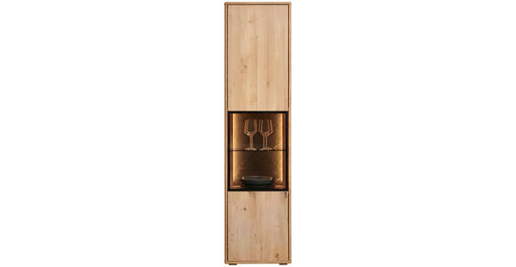 VITRINE in furniert, massiv Eiche Eiche Bianco - Eiche Bianco/Schwarz, Natur, Glas/Holz (50,1/197,6/42cm) - Linea Natura